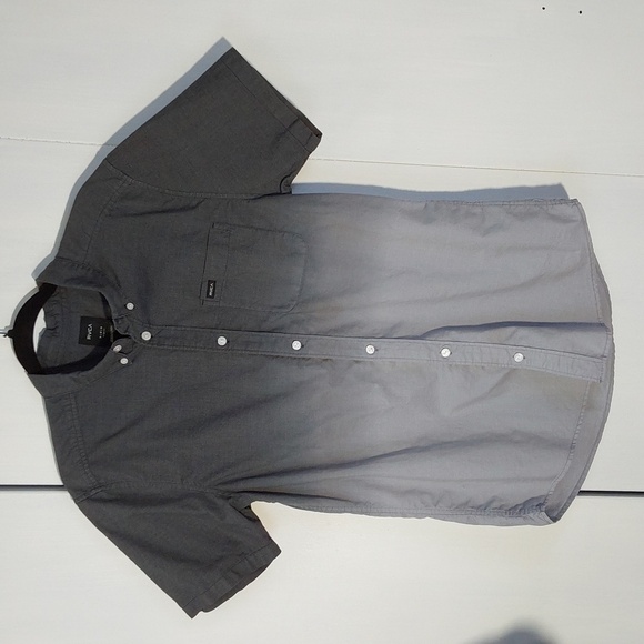 RVCA Mens Gray Ombre Button Down Pocket Short Sleeve Shirt preppy Sz.M - Picture 1 of 8